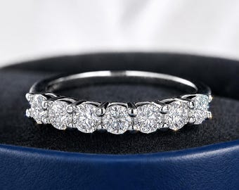7 Seven Stone Moissanite Diamond Ring, Anniversary Ring, Half Eternity Wedding Band