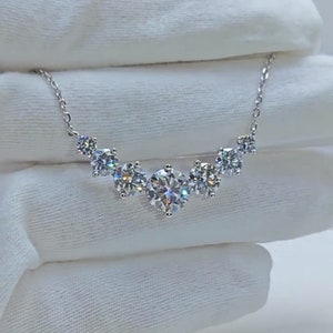 7 Stone Moissanite Necklace in Sterling Silver, Floating Diamond Necklace, Moissanite Pendant Necklace, Gift for Her
