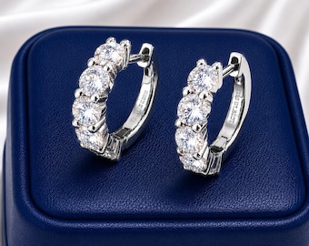 15mm Sterling Silver Moissanite Diamond Huggie Hoop Earrings
