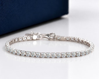 2mm 3mm Adjustable Moissanite Diamond Tennis Bracelet,  Stacking Bracelet, Sparkling Moissanite Bracelet, Minimalist Jewelry, Gift for Her