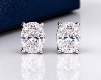 Oval Cut Moissanite Stud Earrings in Sterling Silver, Oval Diamond Earrings, Oval Stud Earrings