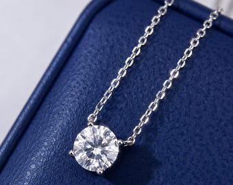 1 Carat Moissanite Solitaire Necklace: 925 Sterling Silver, GRA Certified