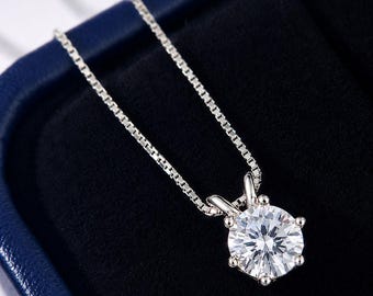 Moissanite Solitaire Pendant Necklace: 1 CT Sterling Silver, GRA Certified