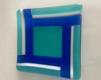 Fused Glass Square Plate - Quilt Design  1892