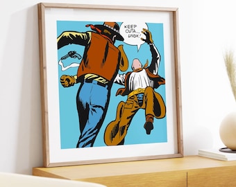 Cowboy serietidningskonsttryck för vän Cowboy serietidningskonst
