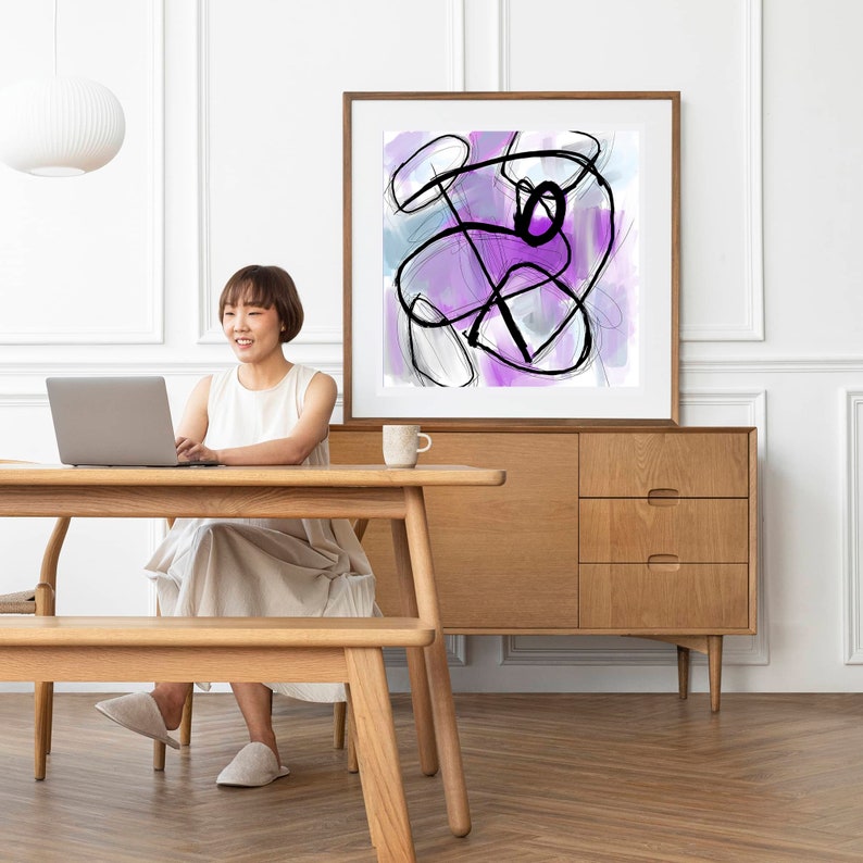 Abstract Digital Art Purple Wall Decor in Contemporary Expressionism