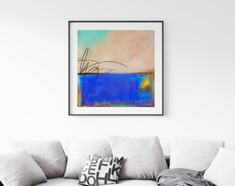 Abstract Art Modern Painting Blue Abstract Pastel Sky Dynamic Scribbles Textured Painting Serene Artwork Framed Abstract Interior Design Art