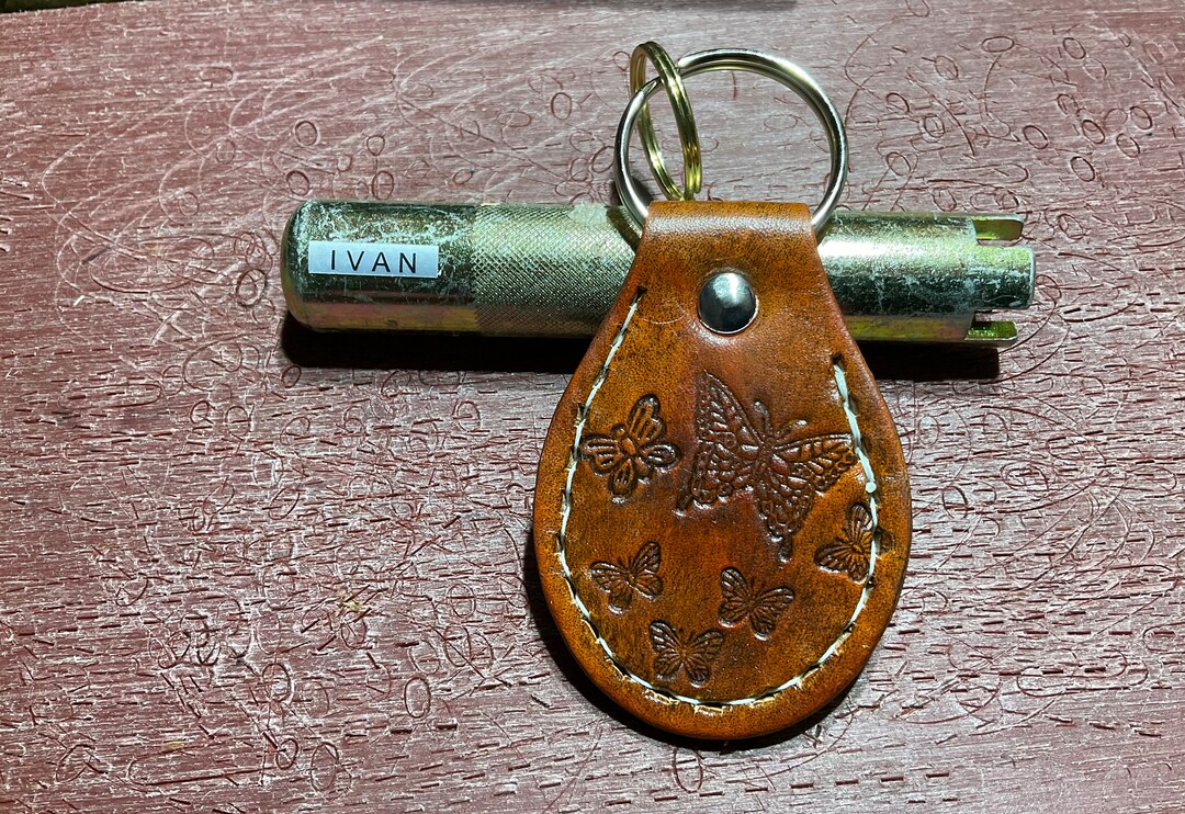 Butterfly Themed Leather Keychain . Two Sided. - Etsy