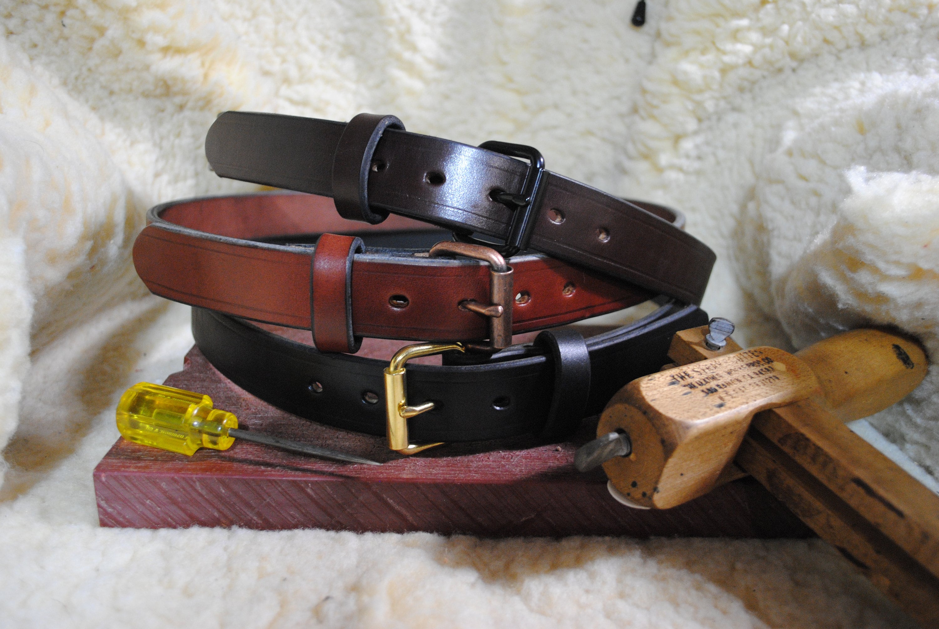 Handmade oak bark leather, heavy duty belt with solid brass buckle