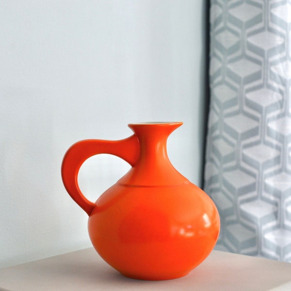 Orange Mid-Century Modern Pitcher, Atomic-Style Pottery