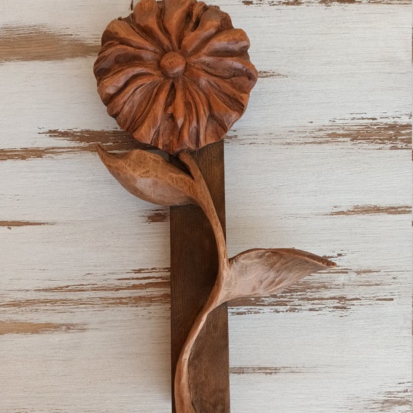 Wooden flower, women's gift. Natural flower. Wooden sculpture, sculptural carving, wood carving.