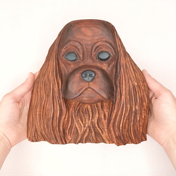 Cavalier king Charles spaniel hand carved, unique wooden dog.Wooden animals