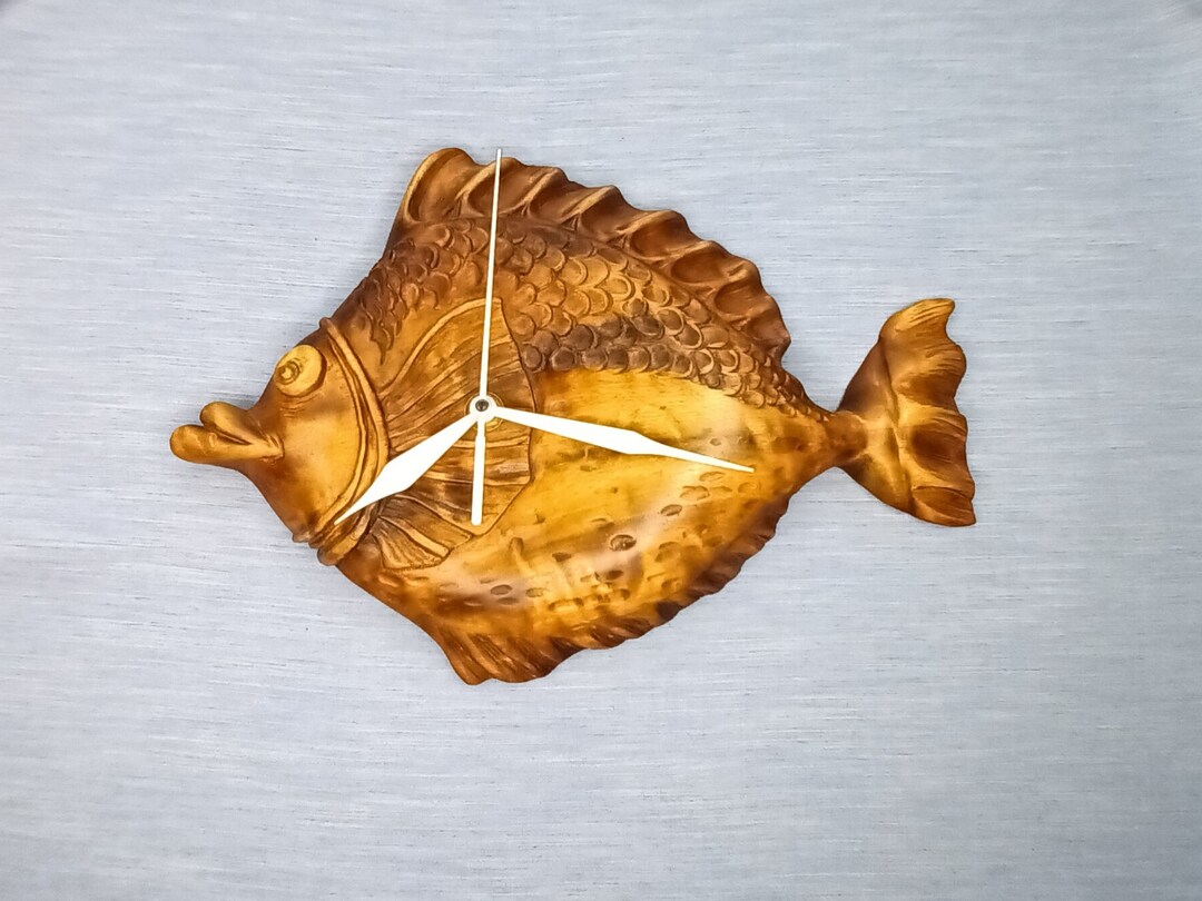 Wood Clock, Fish Wood Clock, Large Home Decor, Silent Wall Clock ...