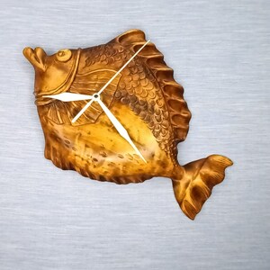 Wood Clock, Fish Wood Clock, Large Home Decor, Silent Wall Clock ...