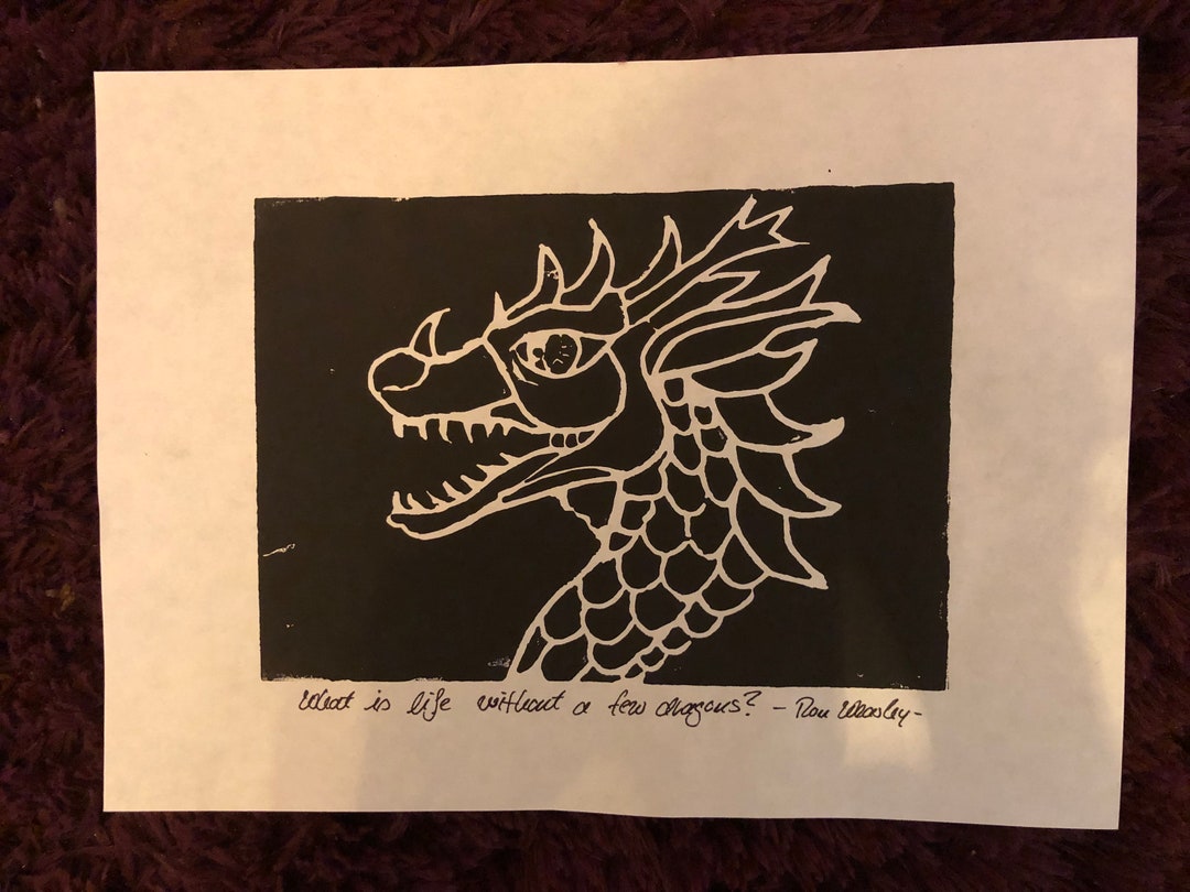 Linocut dragon Linocut A4 Original Limited on Etsy
