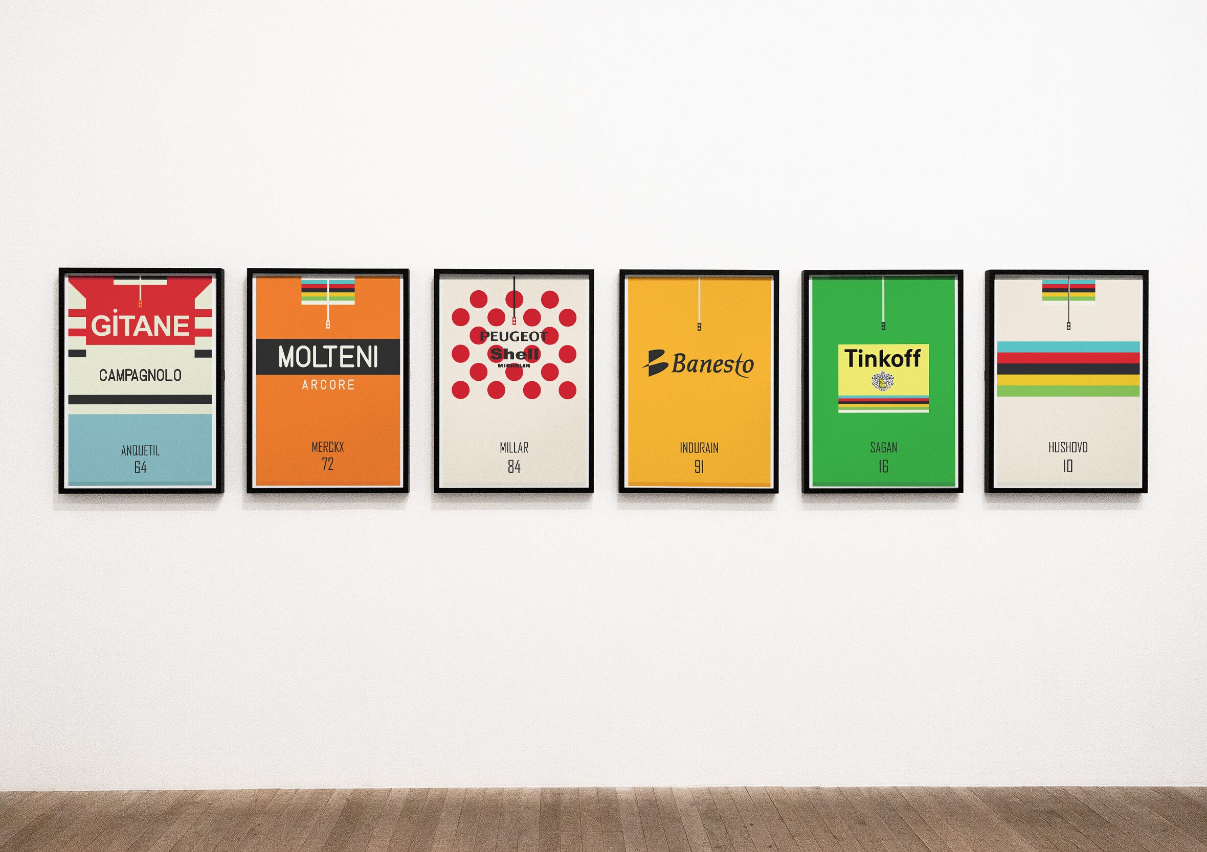 Set of six - Tour de France cycling jerseys artwork - instant download PDF