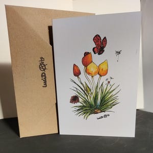 Cogumelo, boné Liberty, cartão de arte, cartão de felicitações, impressão original.