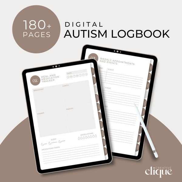 Autism Digital Logbook, iPad Planner, GoodNotes Planner, Notability Planner, Tracker, Medication, Meals, Meltdowns, Appointments, Goals