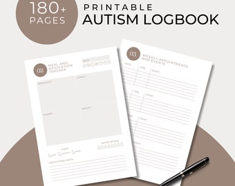 Autism Logbook Printable, Downloadable Planner, Autism Tracker, Digital Logbook, Medication, Meals, Meltdowns, Appointments, Goals