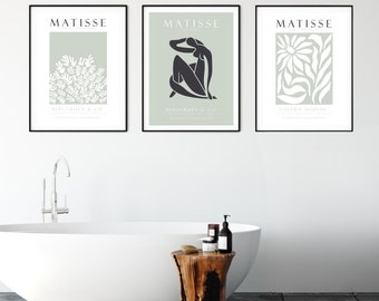 Printable Matisse Set Of 3 Prints, Sage Matisse Wall Art, Sage Green Gallery Wall Set, Henri Matisse Poster Set, Museum Exhibition Poster