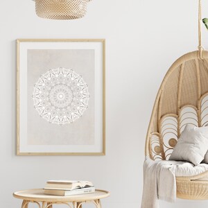 Printable Mandala Print, Grey Wall Art, Neutral boho Wall Print, Geometrical Design, Digital Download