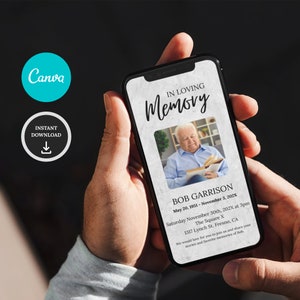 Anúncio eletrônico de funeral | E-Convidar | Convite fúnebre dos modelos | Convite para download instantâneo | Modelo personalizado de funeral de homem