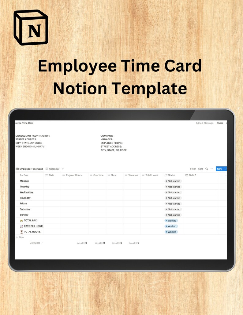 Notion Template, Employee Time Card Template,time and Attendance