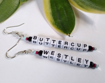 Buttercup en Westley Letter Bead Oorbellen, Princess Bride Fan Letter Bead Oorbellen