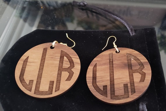 Monogram Necklace & Earring Set Monogram Wood Earrings 