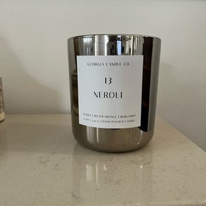 13 NEROLI | Neroli, Bitter Orange and Bergamot Scented Soy Coconut Candle | 12oz | Metallic Gunmetal Luxury Candle by GEORGIACANDLECO.