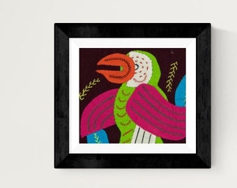 Pink Wing Parrot Panama Molita, Handcrafted Mini Mola, Fabric Kuna Art, Authentic Indigenous Textile, Unique Cultural Decor & Gift Idea