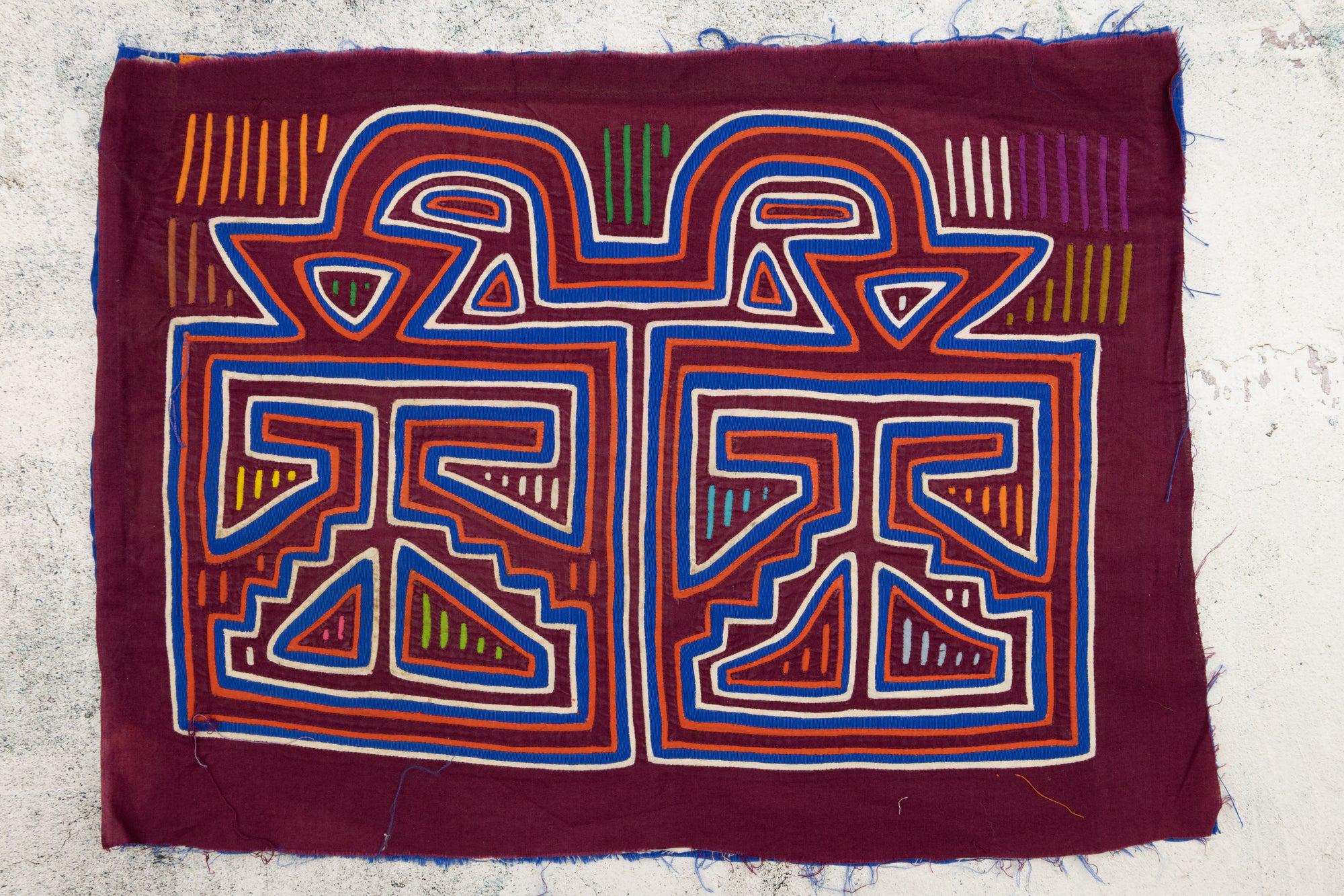Mirrored Long Necked Birds in Blue and Orange Panama Mola - Etsy