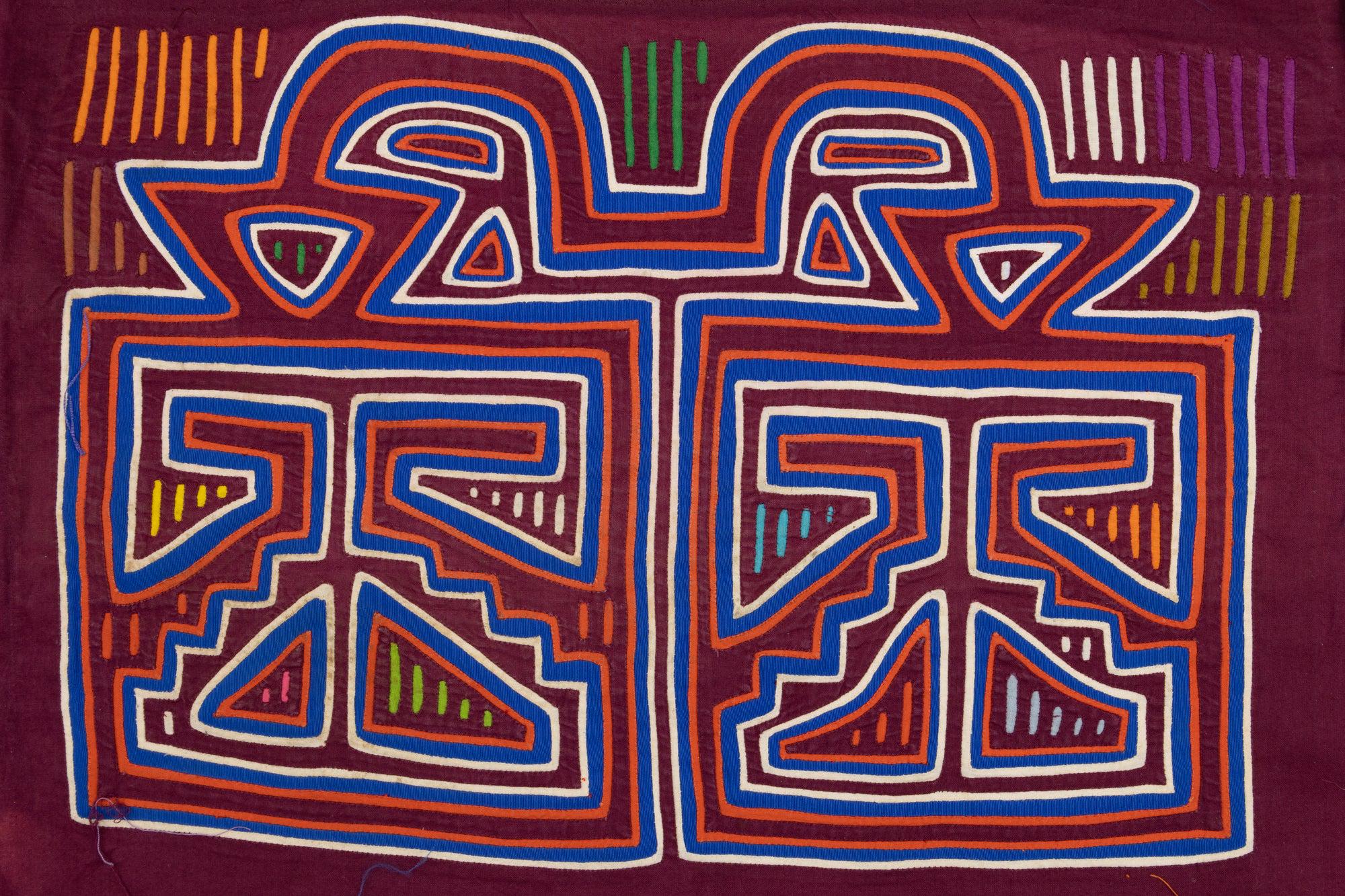 パナマモラ(ワシのペアモラ) Mirrored Long Necked Birds in Blue and Orange Panama Mola - Etsy