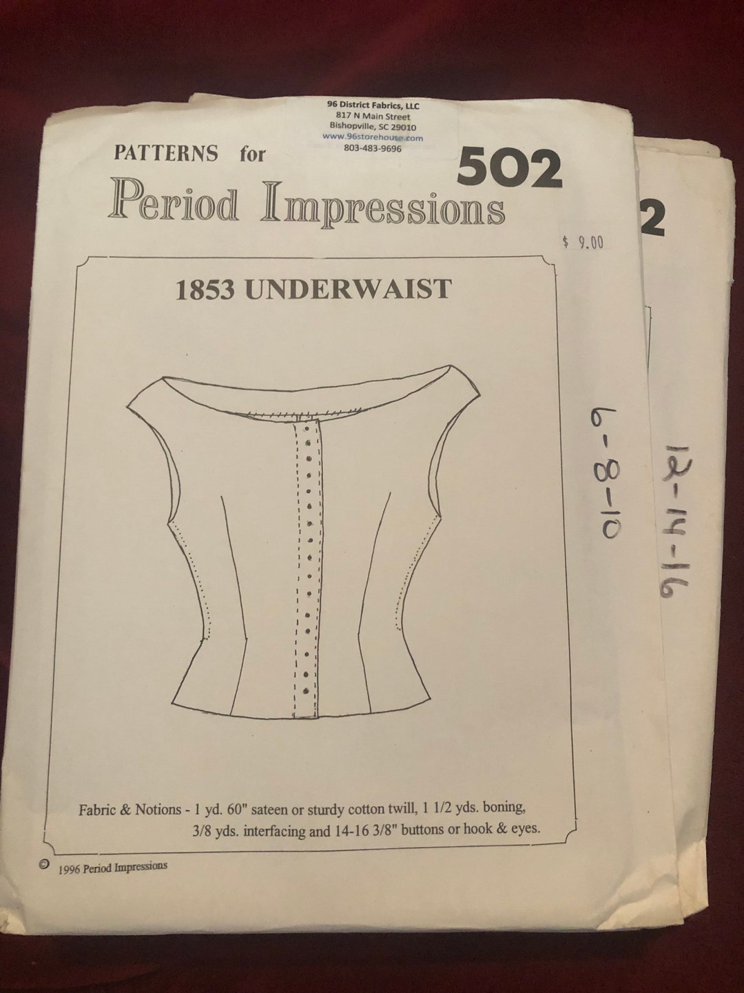 Period Impressions 1853 Underwaist Pattern Etsy