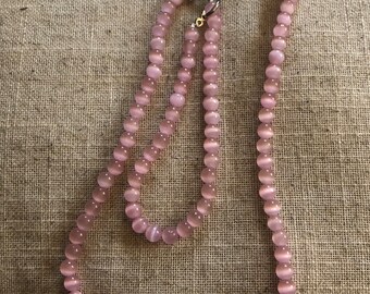 Pink Glass Necklace and Bracelet Set