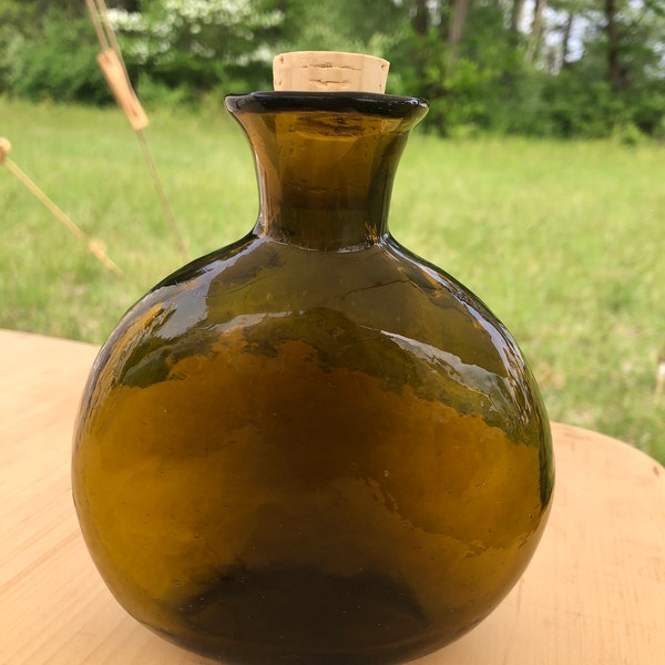 Hand Blown Glass Bottle in Brown