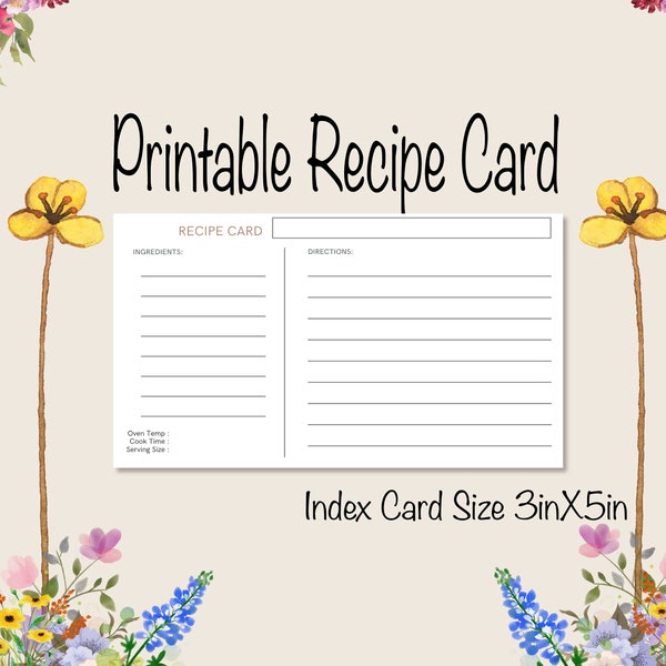 Printable 3x5 Recipe Card