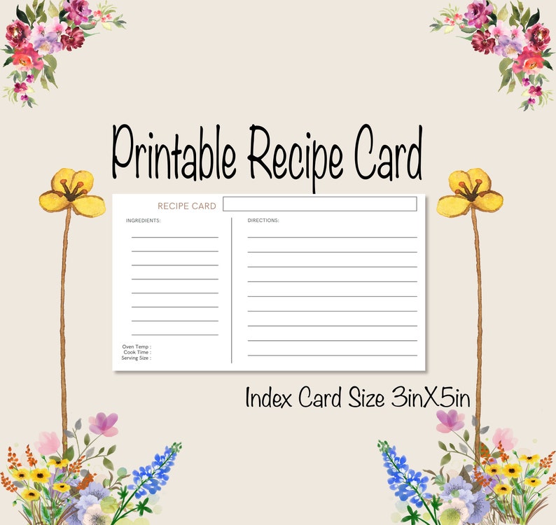 Printable 3x5 Recipe Card - Etsy