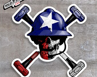 Oilfield Skull & Hammers Vinyl Sticker Texas Flag 3 Inch