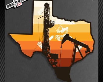 Texas Oilfield Hardhat Sticker: Drilling Rig & Pumpjack Decal