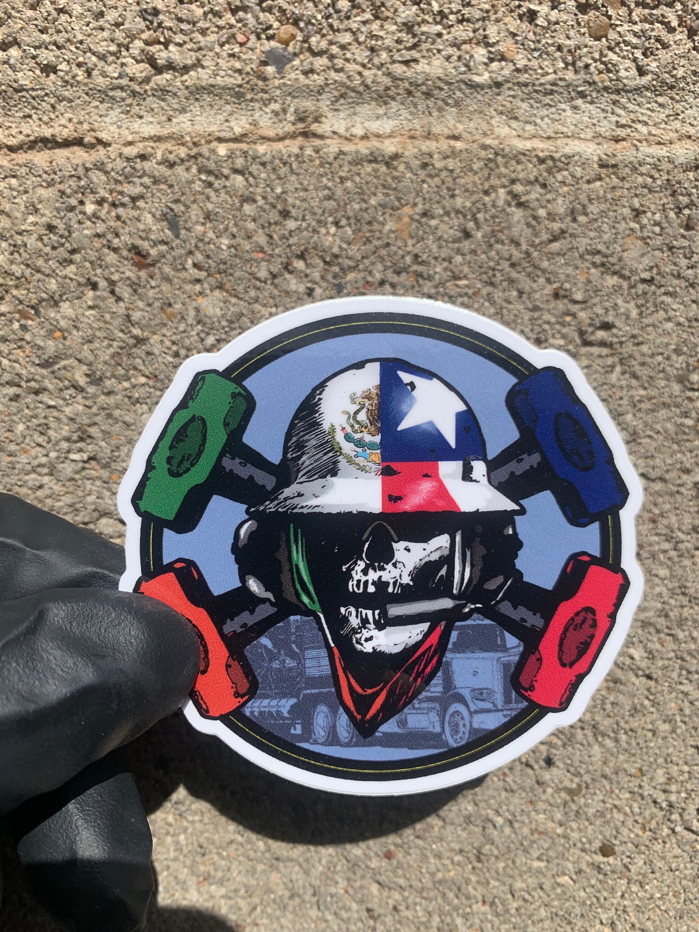 Frac Stack Decal Oilfield Frac Sticker Texas Mexican Flag Skull & Hammers Hard Hat Decal ...