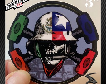 Oilfield Frac Sticker Texas Mexican Flag Skull & Hammers