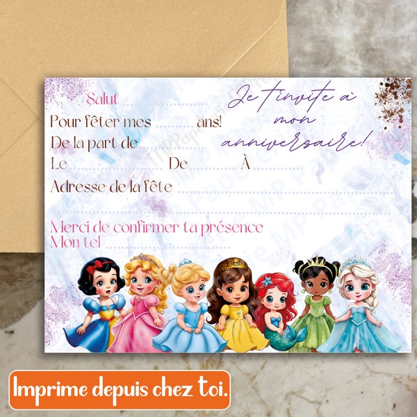 Invitation d'anniversaire de princesse, Téléchargement instantané imprimable Digital, Invitation Princesse Disney,  Royal Celebration Invite