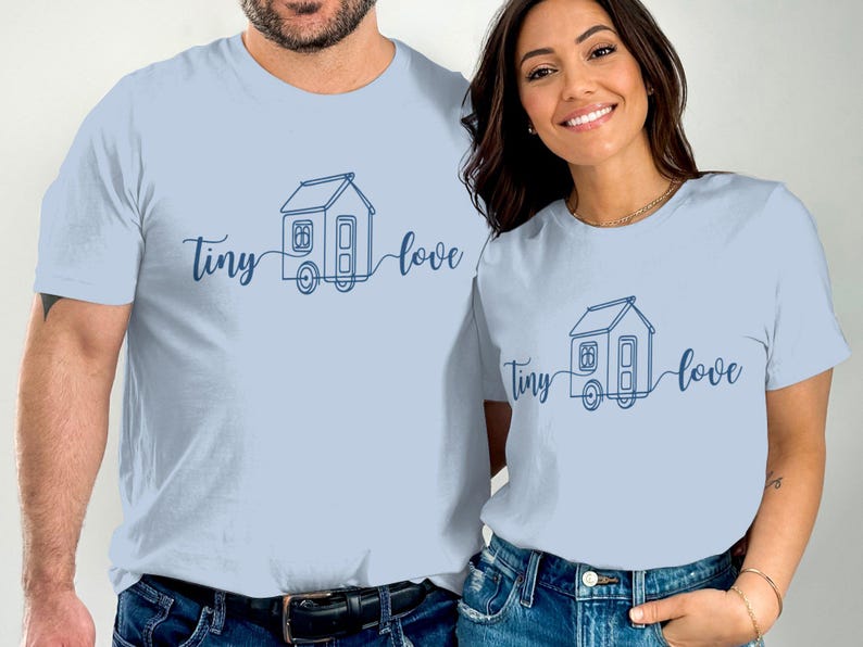 Tiny House Camper Tee, Minimalist Travel Shirt, Tiny Love T-Shirt, Adventure Lover Gift, Nomad Lifestyle Tee, Tiny Home Shirt, THOW living Light Blue