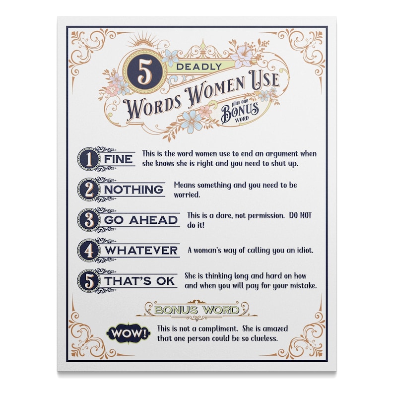 5 Deadly Words Women Use Funny Quote Poster 11