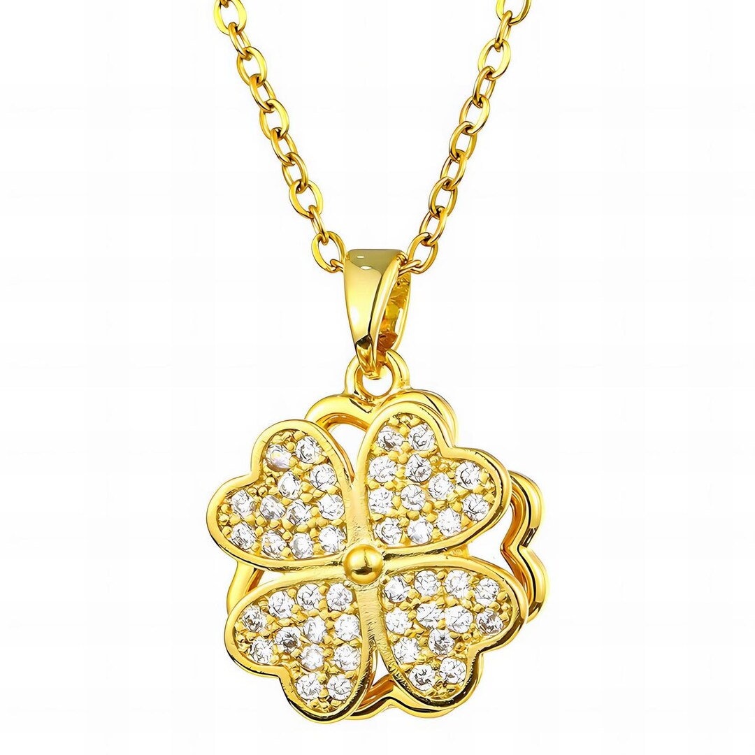 BUMMER Collana Quadrifoglio In Cristallo E Perla - Ciondolo Portafortuna Acciaio Oro 18K - 3
