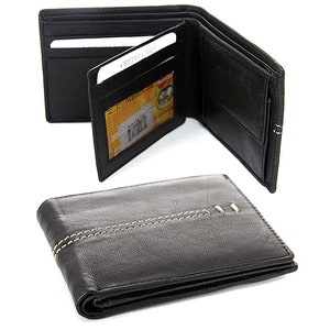 Bifold 6 ranuras para tarjetas de crédito 1 id ventana de cuero para hombres Diseño de puntada de billetera de cuero