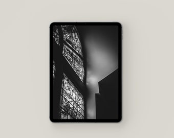 Black and White Church Stained Glass Window iPad Wallpaper Background | Digital Download | Instant Download Tablet LockScreen B&W Aesthetic