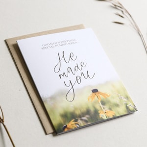 God Made You Inspiring Birthday Card For a Spouse, Child, Parent, or Friend Encouraging Hand Lettered A2 Size Christian Note Card image 2