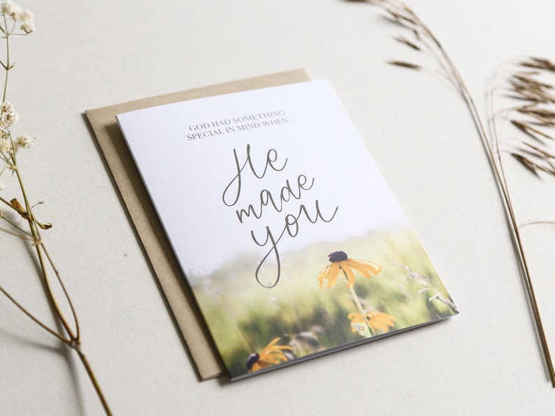 God Made You Inspiring Birthday Card For a Spouse, Child, Parent, or Friend Encouraging Hand Lettered A2 Size Christian Note Card image 2